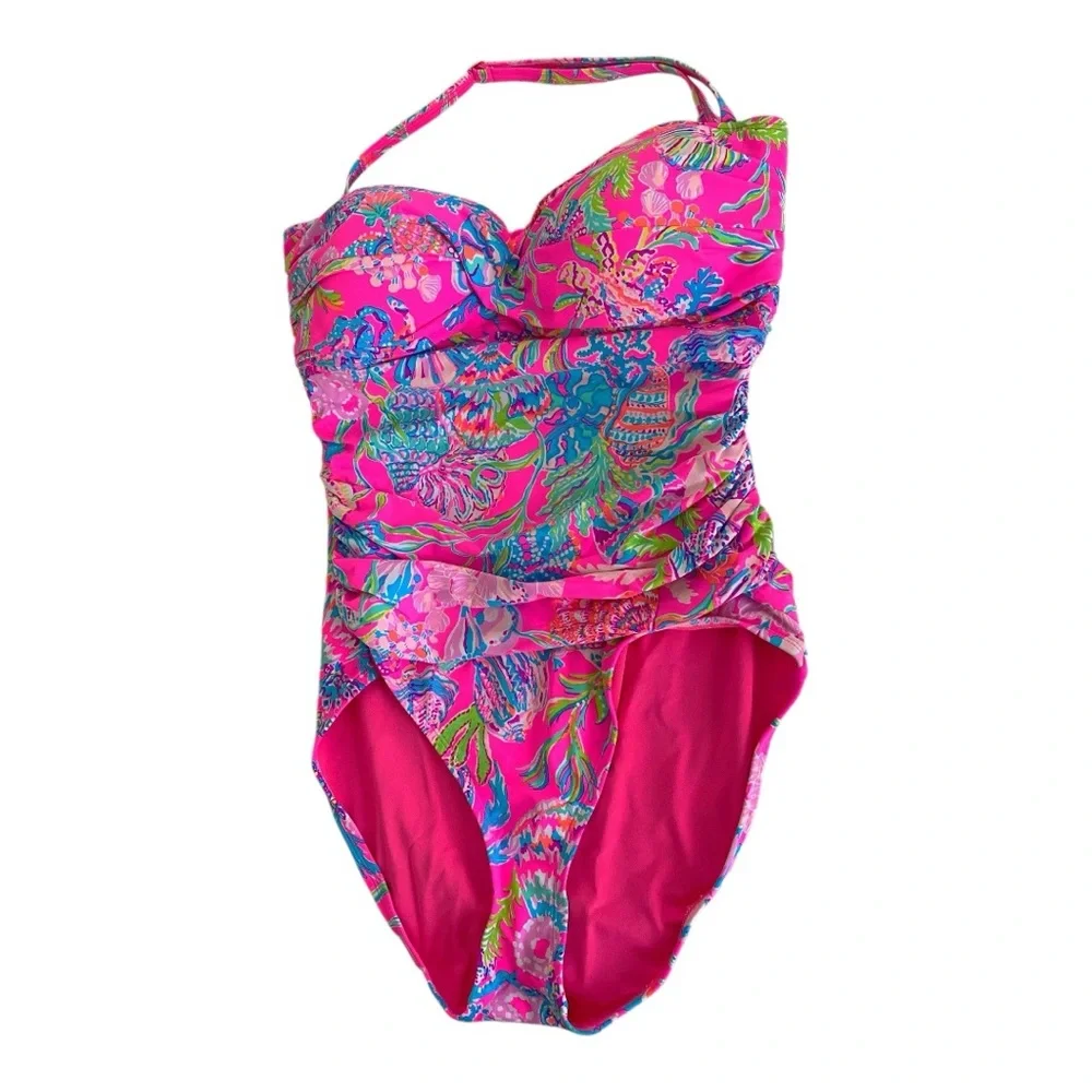 Lilly Pulitzer Flamenco Swimsuit Shell Me Something Good Sz 12 Pink Isle Bathing - Picture 4 of 8